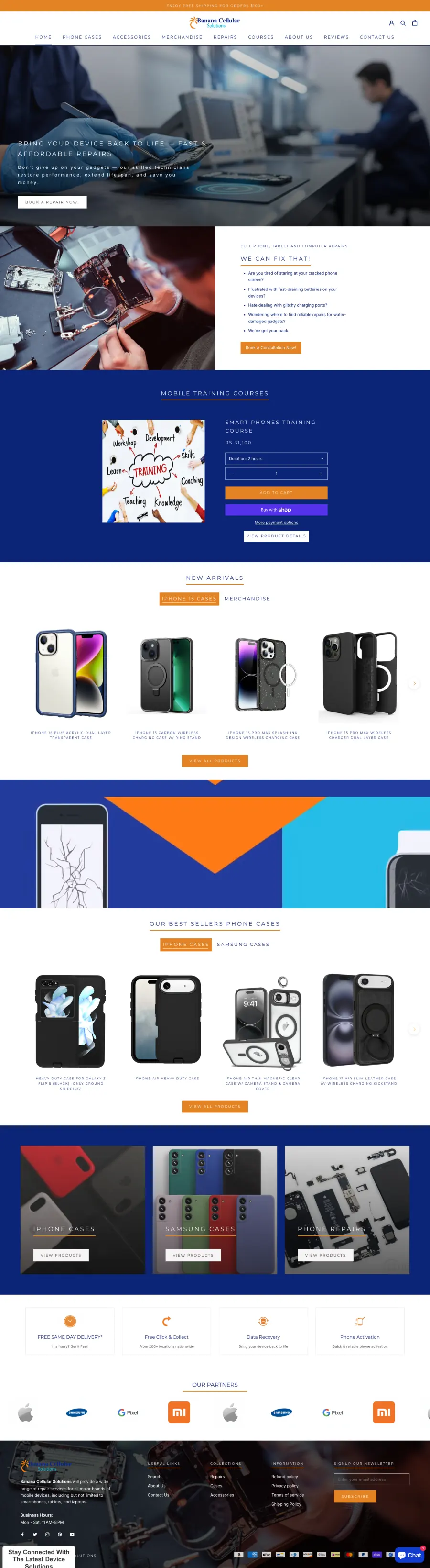 Banana Cellular Solutions full homepage screenshot
