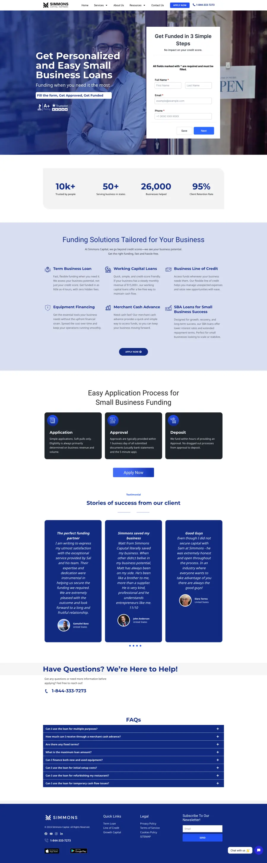 Simmons Capital full homepage screenshot